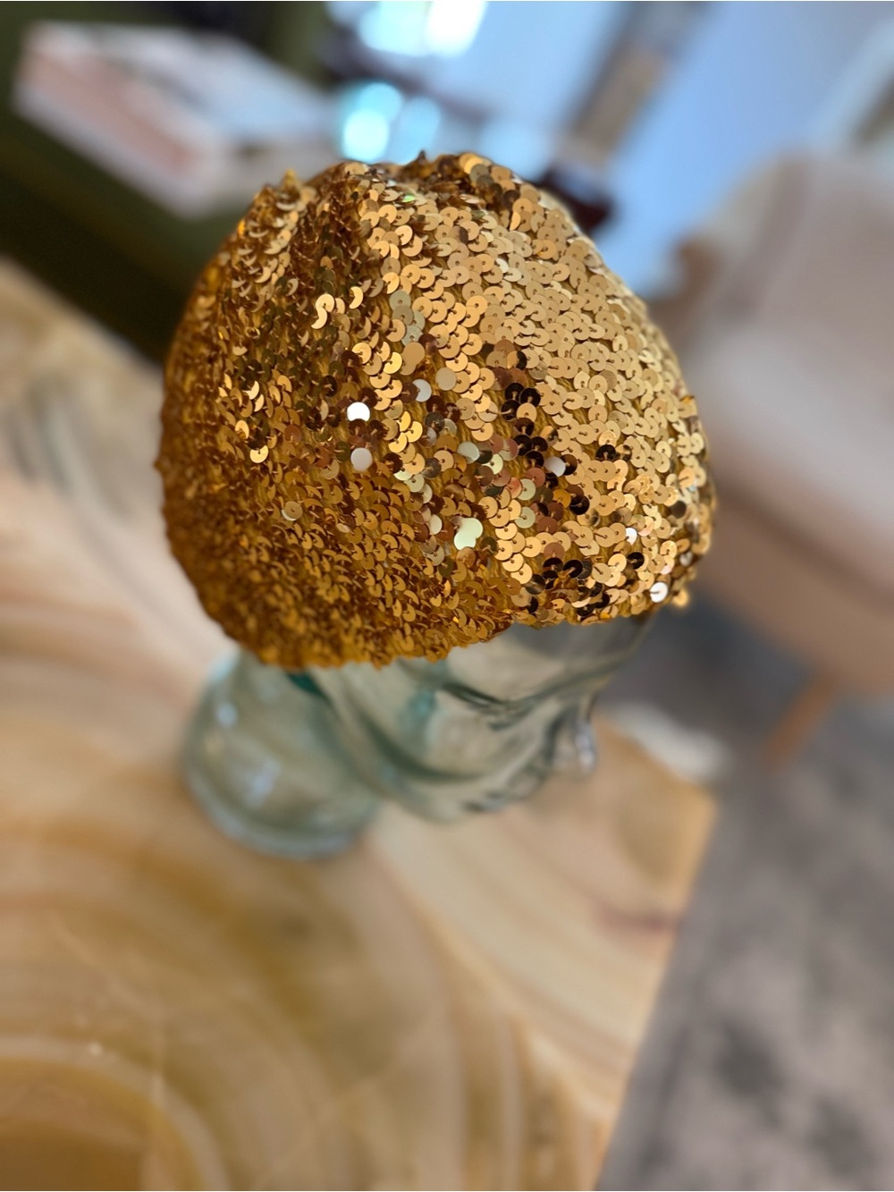 Gold Sequin Party Hat - handcrafted Headpiece - Picture 3 of 5
